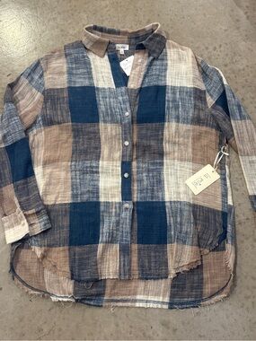 LA MIEL Blue and Tan Plaid Button-Front Shirt